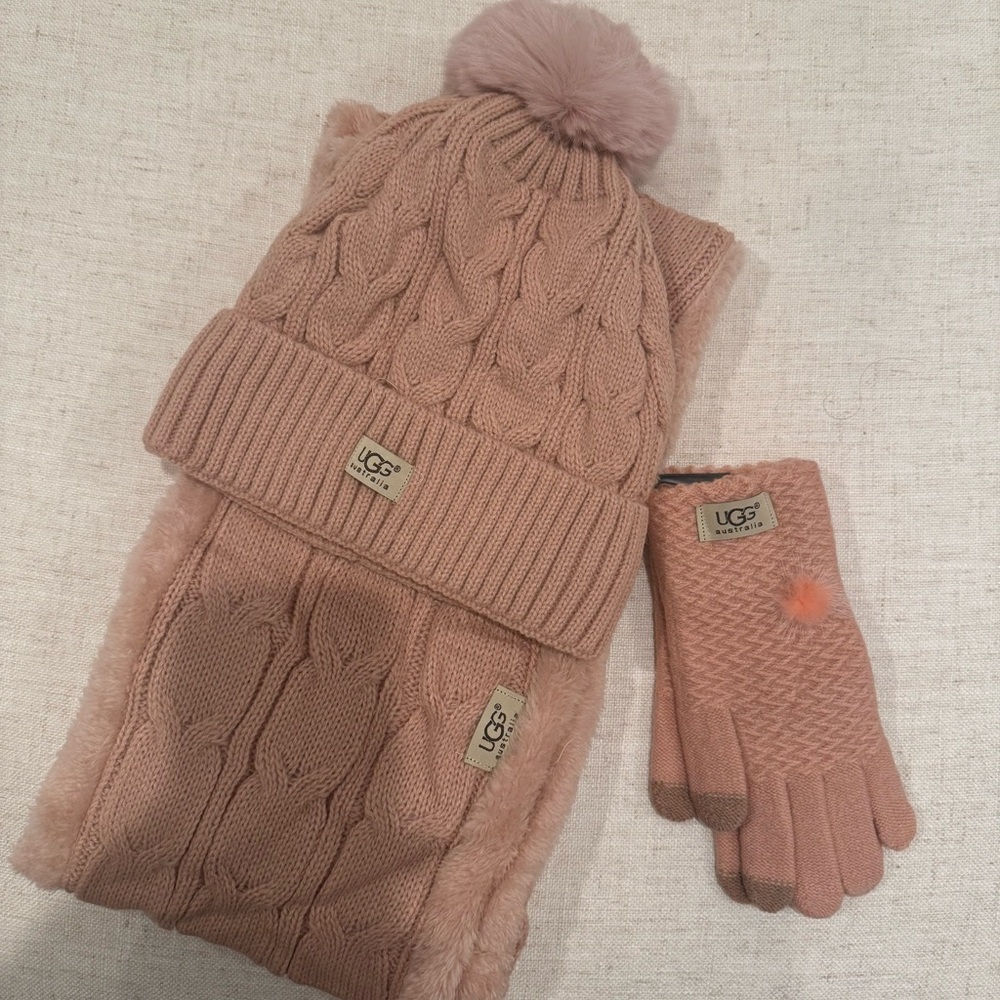 UGG Women's Blush Knit Hat, Scarf, and Gloves Set - Picture 2 of 3
